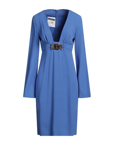 Moschino Couture X Smiley Woman Midi Dress Azure Size 12 Acetate, Viscose In Blue
