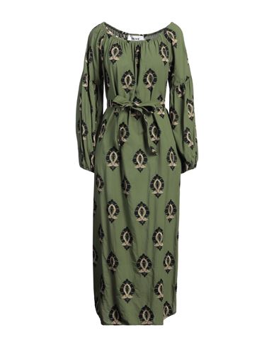 BAZAR DELUXE BAZAR DELUXE WOMAN MIDI DRESS MILITARY GREEN SIZE 8 COTTON, POLYESTER 
