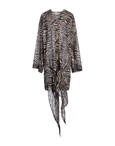 Attico Deep V-neck Animalier Print Mini Dress In Beige