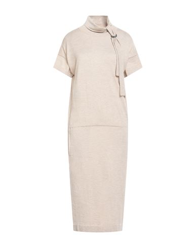 Brunello Cucinelli Woman Midi Dress Beige Size L Cashmere, Silk, Polyamide, Metallic Polyester In Beige