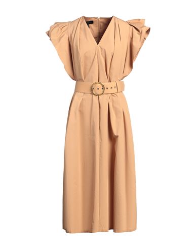 Escada Woman Midi Dress Camel Size 14 Cotton In Beige