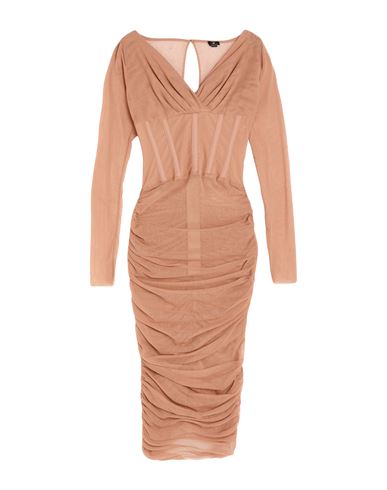 Elisabetta Franchi Woman Midi Dress Sand Size 6 Cotton, Elastane