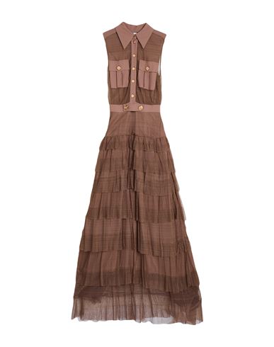 Elisabetta Franchi Red Carpet Woman Maxi Dress Chocolate Brown Size 4 Viscose, Polyester In Brown