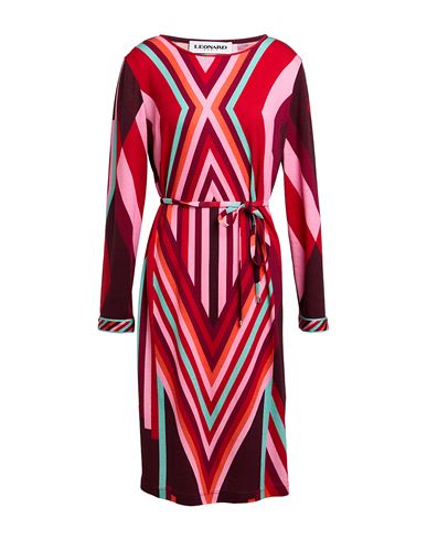 Leonard Paris Woman Midi Dress Burgundy Size 16 Wool, Nylon In Red