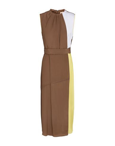 Tod's Woman Midi Dress Brown Size L Silk, Lambskin In Brown