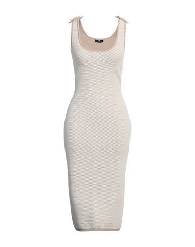 Elisabetta Franchi Woman Midi Dress Beige Size 4 Viscose, Polyester In Beige