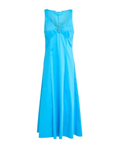 Shop Patrizia Pepe Woman Midi Dress Azure Size 6 Cotton, Polyamide, Elastane In Blue