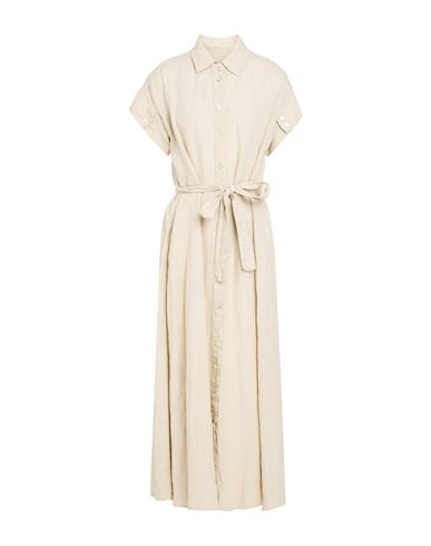 120% Lino Woman Maxi Dress Beige Size 10 Linen