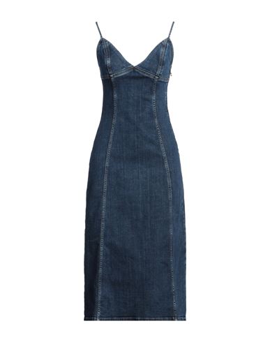 Diesel Woman Midi Dress Blue Size L Cotton, Elastane