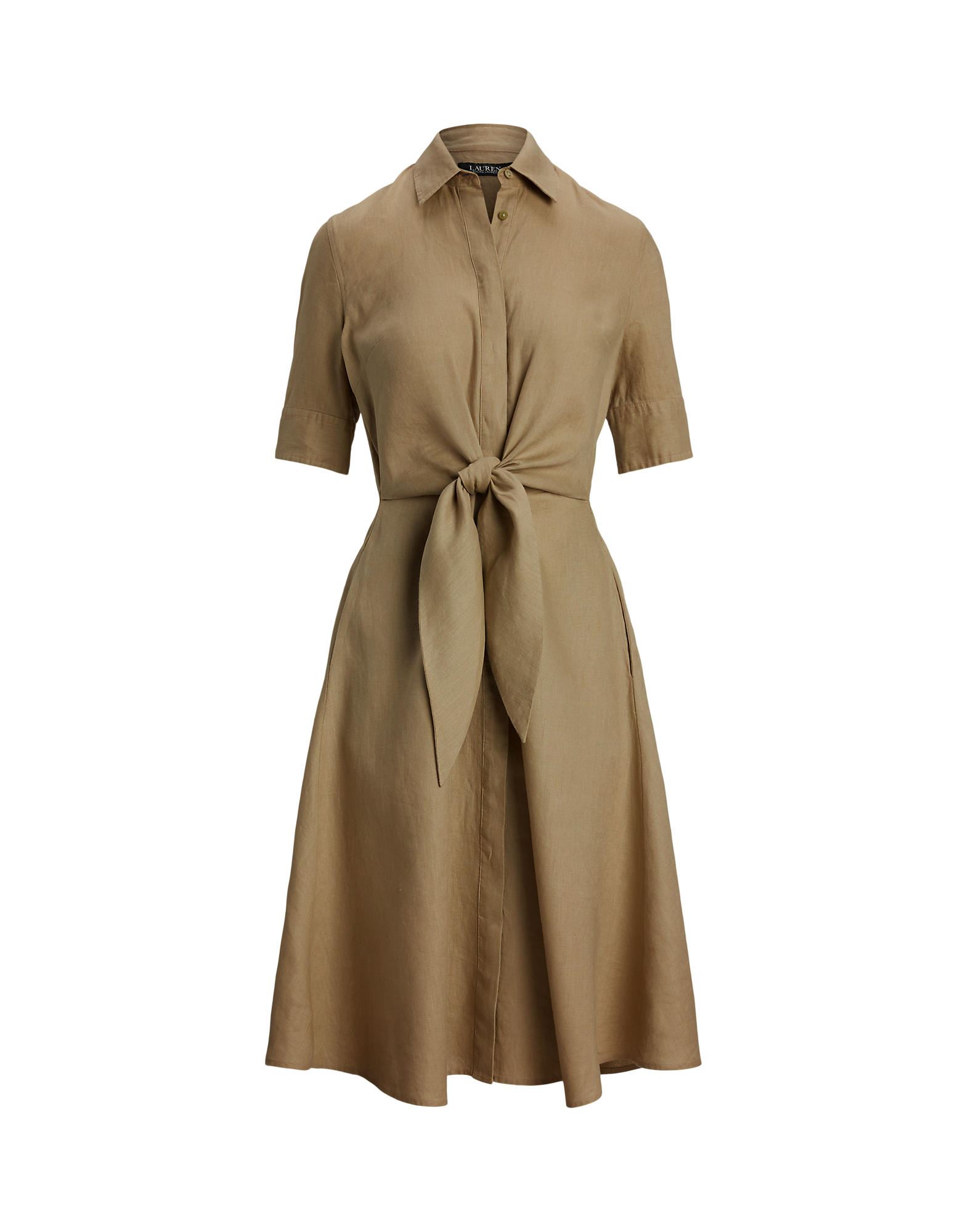 ԥ볫LAUREN RALPH LAUREN ǥ ߥǥԡ 饤ȥ֥饦 2 ͥ 100% TIE-FRONT LINEN SHIRTDRESS