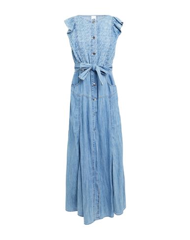 Pinko Denim Woman Maxi Dress Blue Size 10 Cotton In Blue