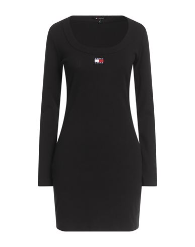 Tommy Jeans Woman Mini Dress Black Size L Cotton, Elastane