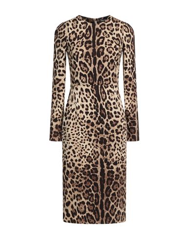 Dolce & Gabbana Leopard Print Long Sleeve Cady Midi Dress