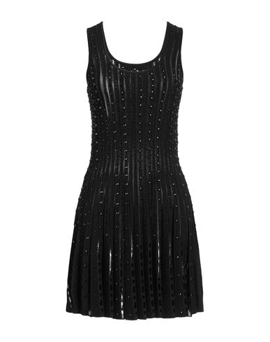 Versace Woman Mini Dress Black Size 10 Viscose, Polyester, Aluminum, Glass