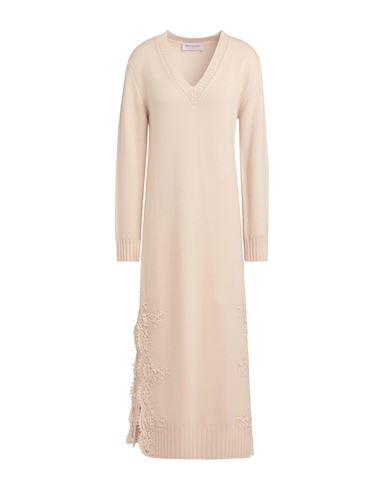 Ermanno Firenze Woman Midi Dress Beige Size 8 Wool, Cotton, Polyamide