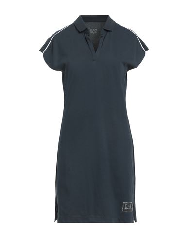 Ea7 Woman Mini Dress Navy Size L Cotton, Elastane