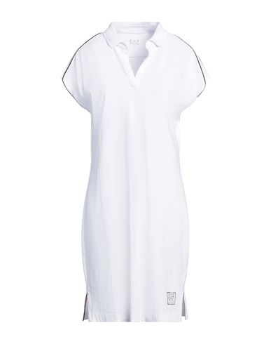 Ea7 Woman Mini Dress White Size Xl Cotton, Elastane