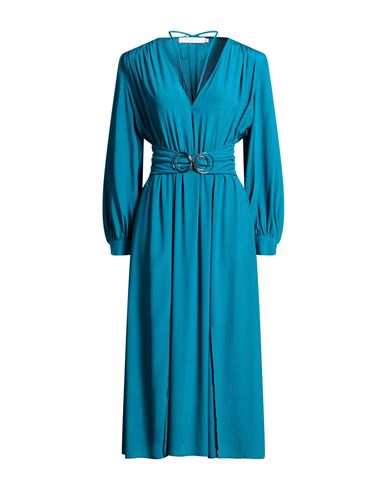Simona Corsellini Woman Midi Dress Deep Teal Size 6 Acetate, Silk In Blue