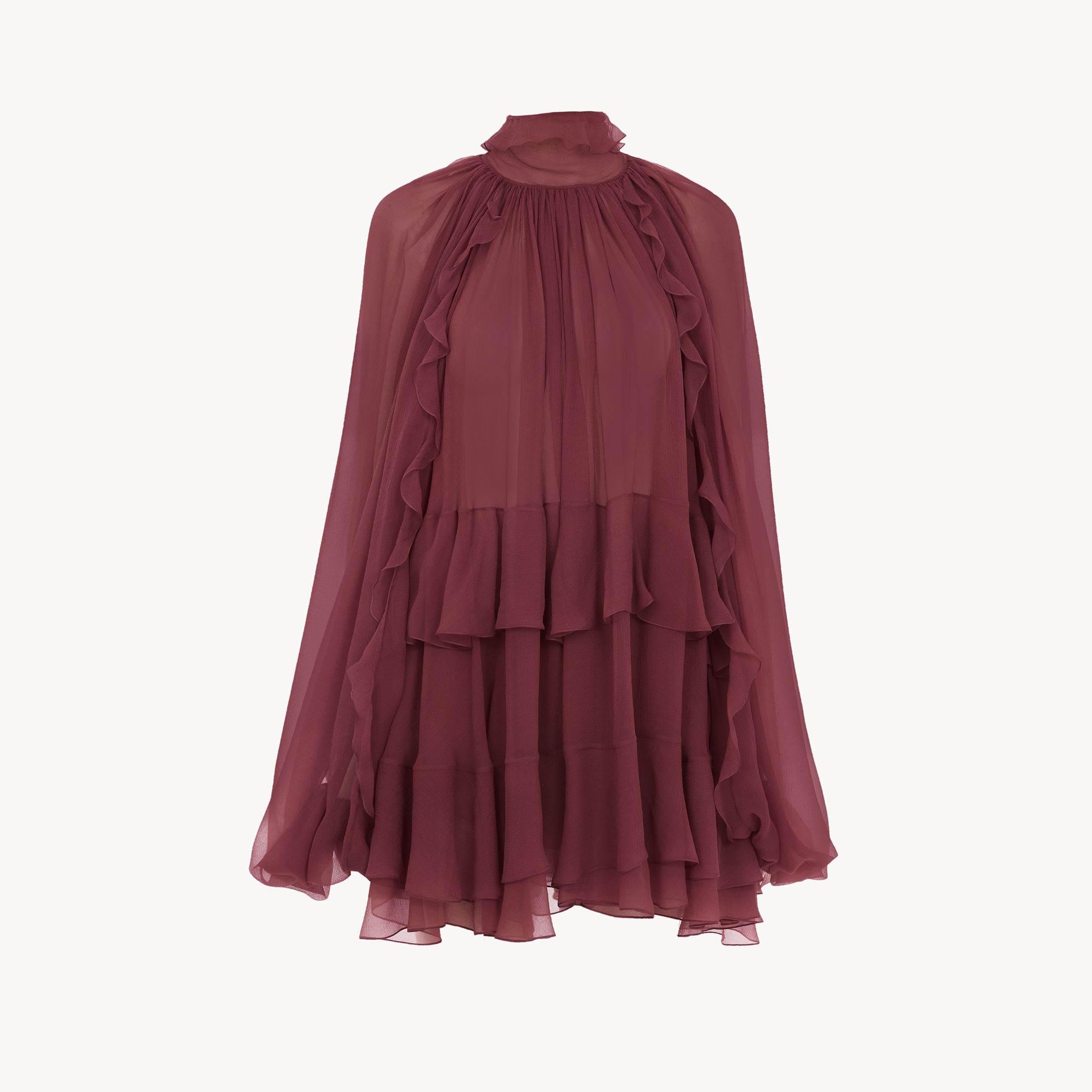 CHLOÉ ROBE CAPE COURTE À VOLANTS EN MOUSSELINE DE SOIE FEMME ROSE TAILLE 36 100% SOIE, PINCTADA MAXIMA, FA 