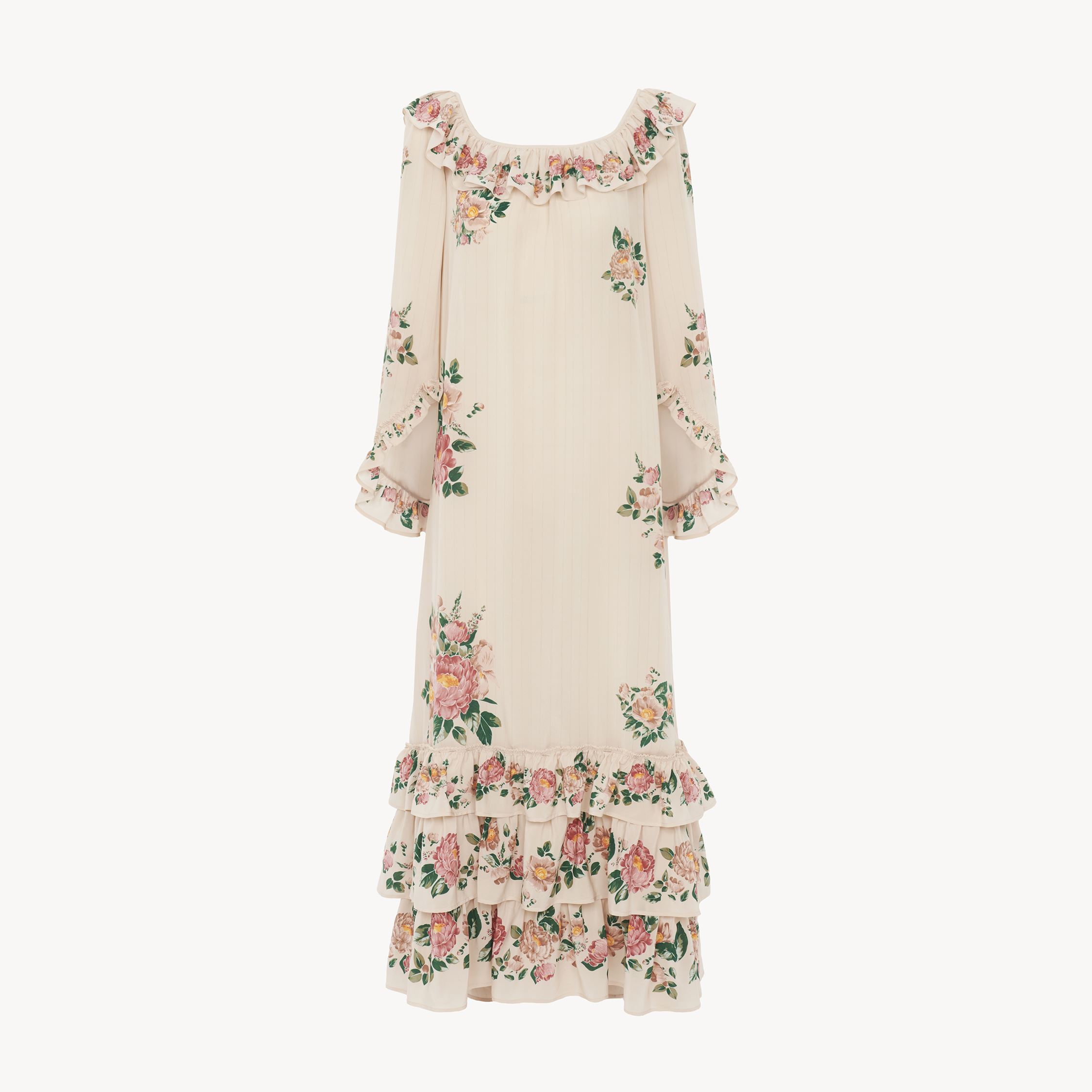 Chloé Square-neck Ruffled Long Dress In Crêpe De Chine White Size 4 100% Silk