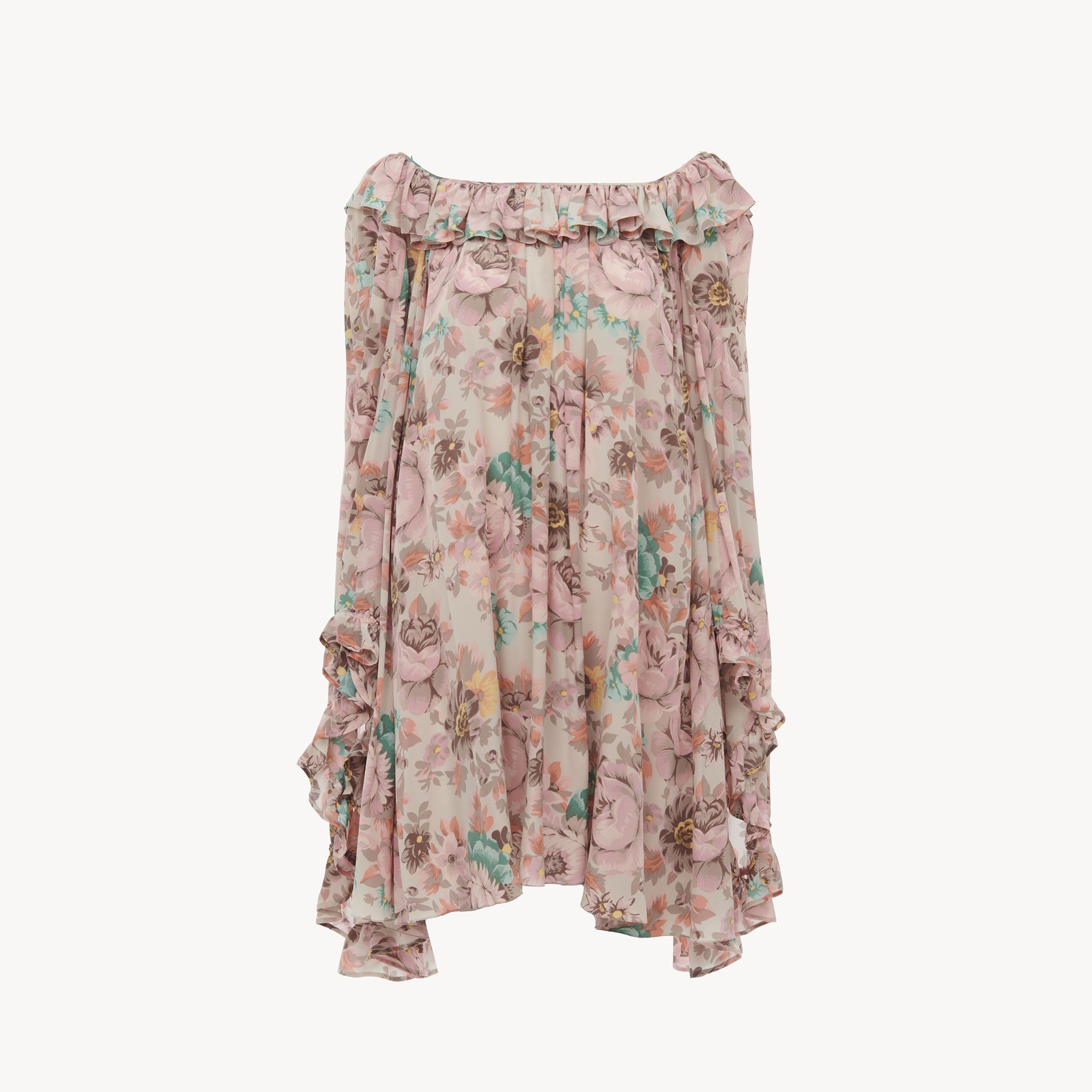 Chloé Bouquet-printed Organic Silk Crepe De Chine Mini Cape Dress