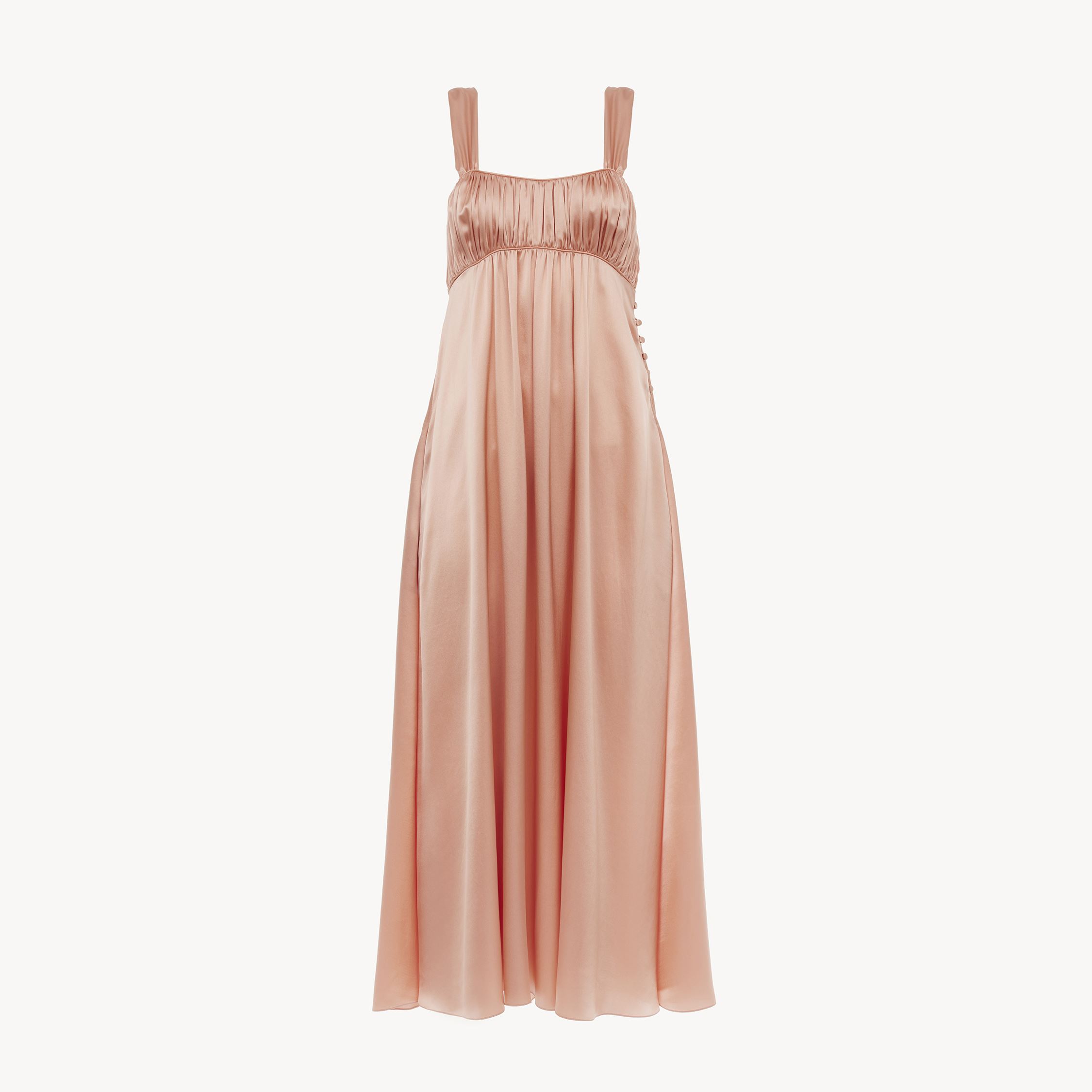 Chloé Sleeveless Shirred Silk Satin Midi Dress