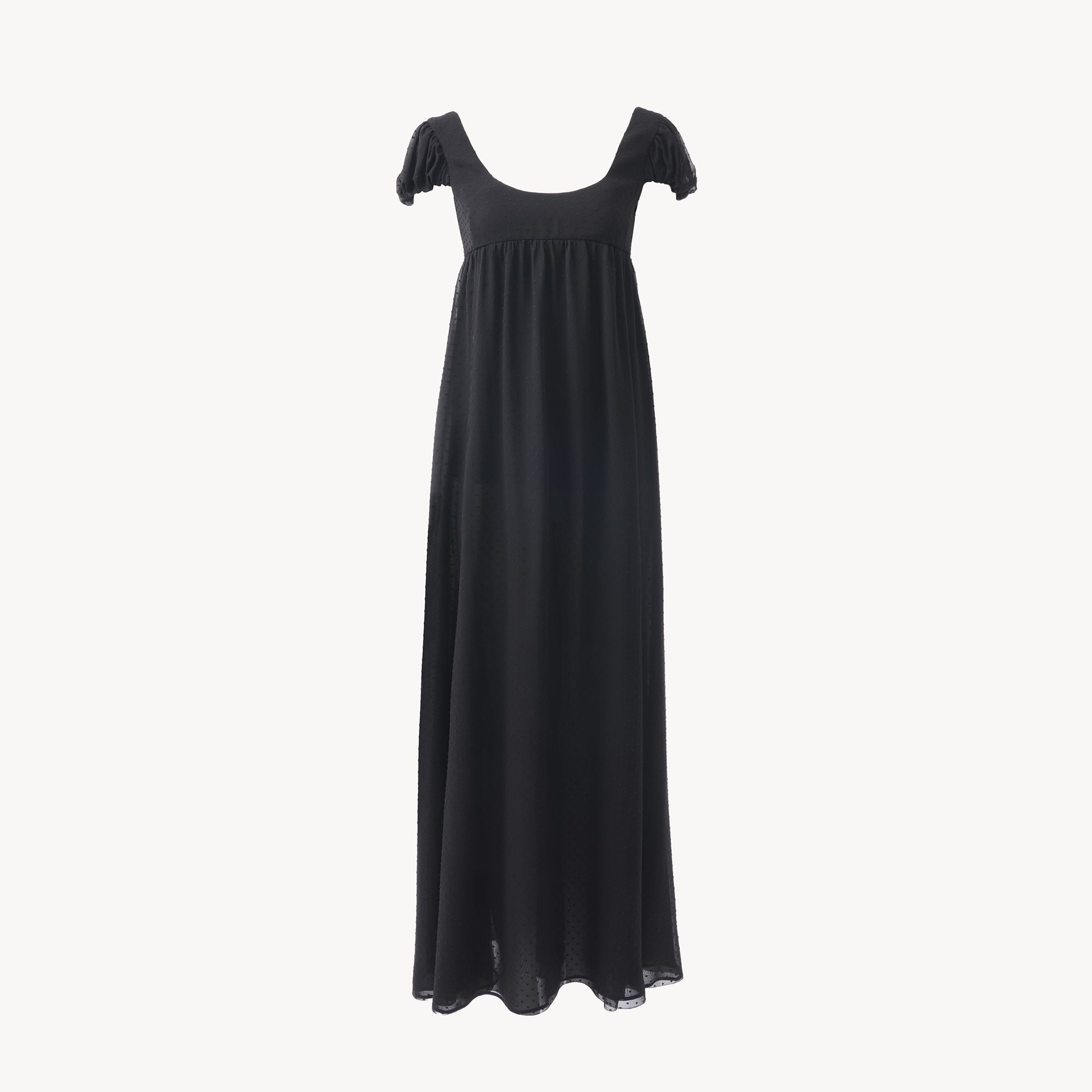 Chloé Robe Longue Manches Bouffantes En Soie Plumetis Femme Noir Taille 38 100% Soie