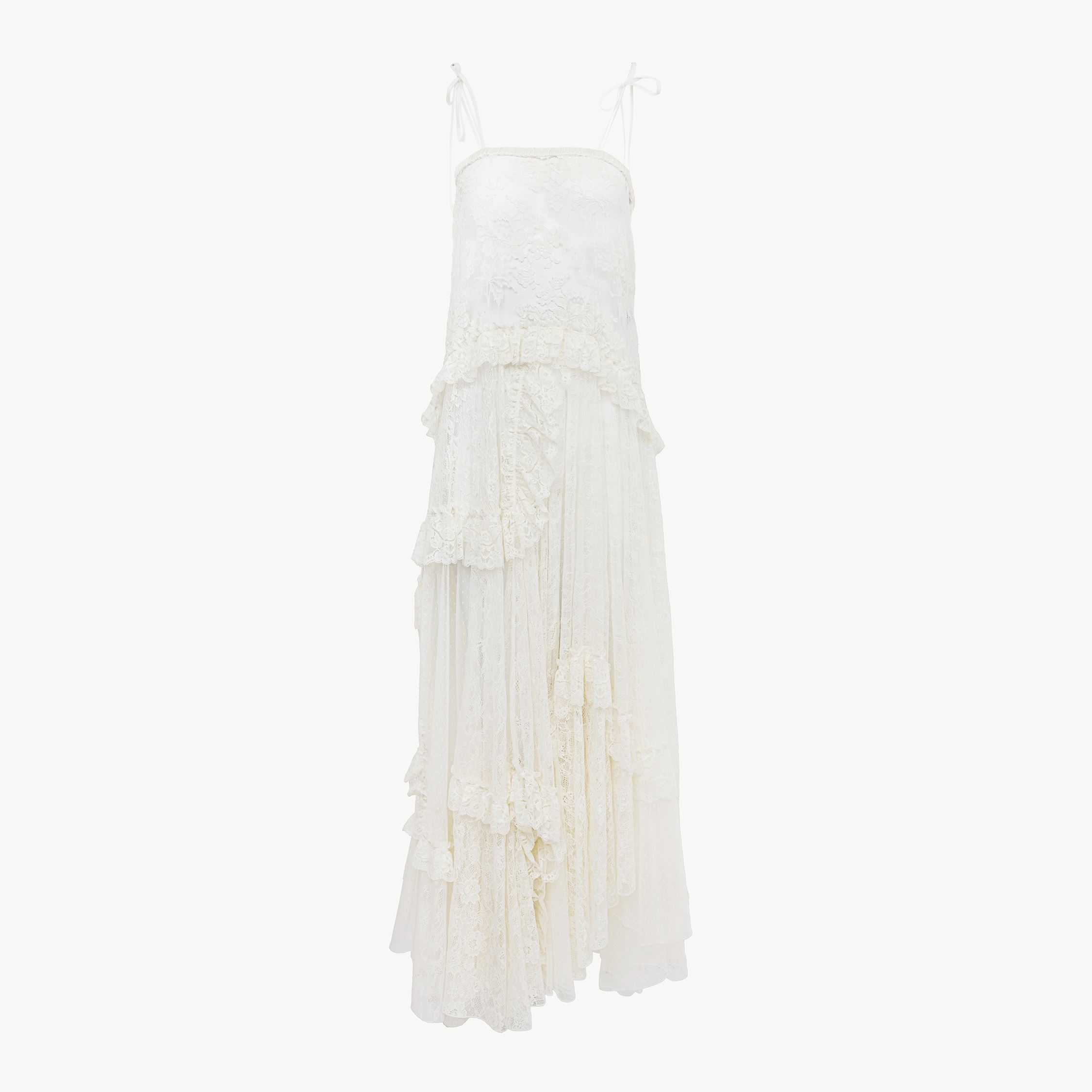 Chloé Thin-strap Long Dress In Embroidered Lace White Size 6 100% Cotton