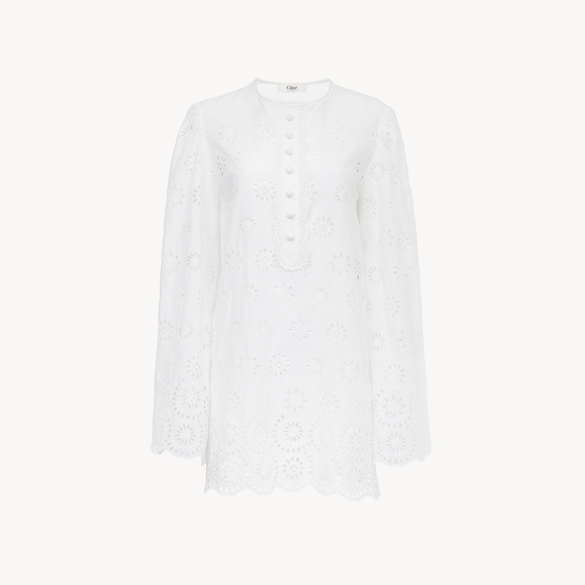 Shop Chloé Mini Robe Manches Longues En Voile De Coton Femme Blanc Taille 42 100% Coton
