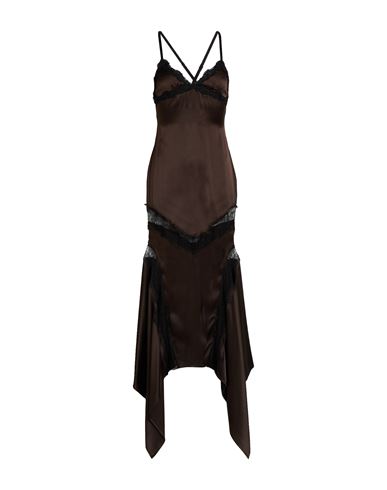 Attico The  Woman Maxi Dress Dark Brown Size 6 Silk, Polyamide, Viscose, Polyester