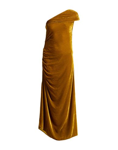 Erika Cavallini Woman Maxi Dress Mustard Size 6 Viscose, Silk In Brown