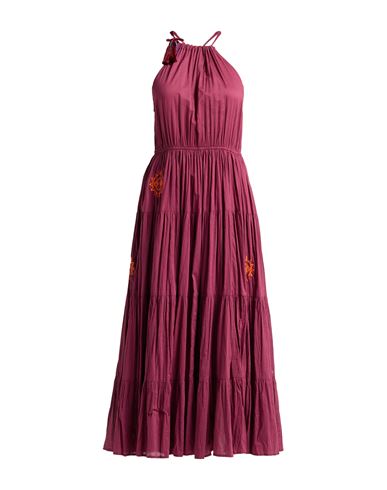 Ottod'ame Woman Midi Dress Plum Size 10 Cotton In Burgundy