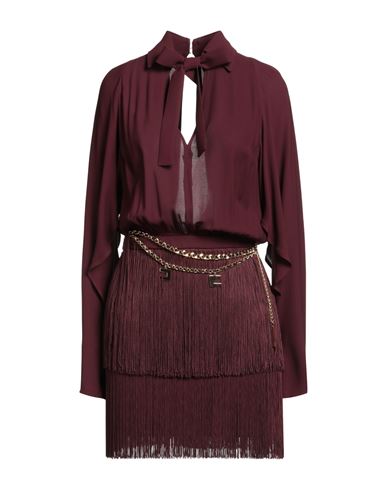 Elisabetta Franchi Maroon Fringed Dress In Red