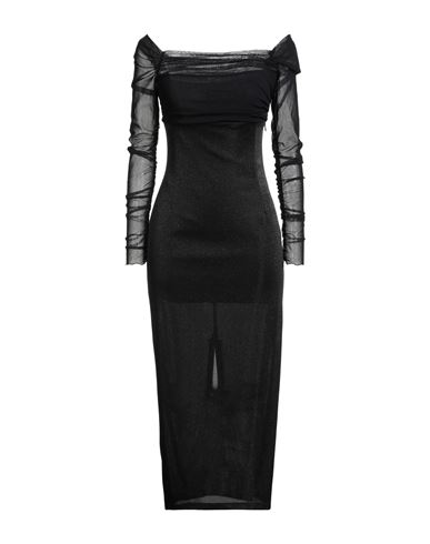 Simona Corsellini Party Edition Woman Midi Dress Black Size 8 Polyamide, Metallic Fiber In Black