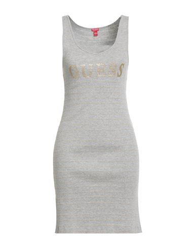 Guess Woman Mini Dress Grey Size L Cotton, Viscose, Polyester, Metallic Fiber In Gray