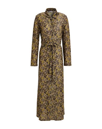 Caliban Woman Midi Dress Military Green Size 6 Cotton, Metallic Polyester, Polyamide, Elastane
