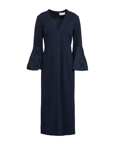 Meimeij Woman Midi Dress Navy Size 4 Viscose, Polyamide, Elastane, Polyester, Acetate In Blue
