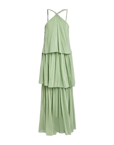Solotre Woman Maxi Dress Sage Green Size 4 Cotton, Silk In Green