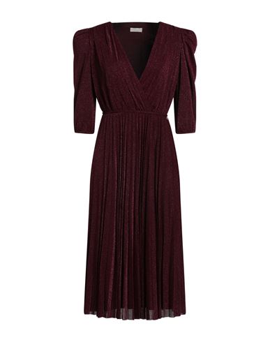 Liu •jo Woman Midi Dress Garnet Size 10 Viscose, Polyamide, Polyester, Elastane In Burgundy