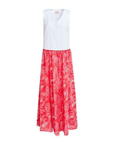 Purotatto Woman Midi Dress Red Size 8 Cotton In White