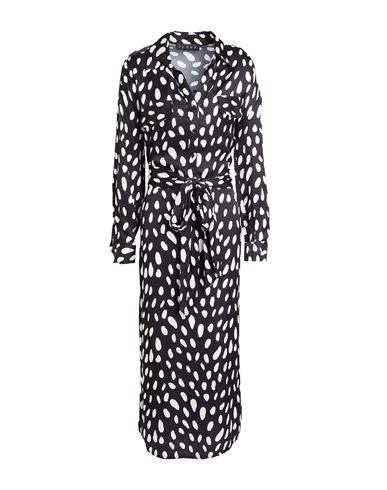 Icona By Kaos Woman Midi Dress Black Size 12 Viscose In Animal Print