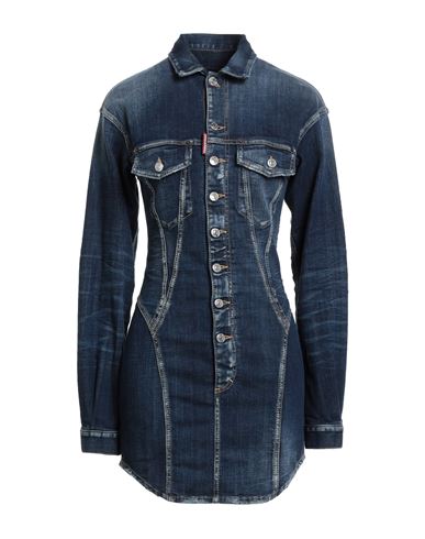 Dsquared2 Bustier Denim Long Sleeved Mini Dress In Blue