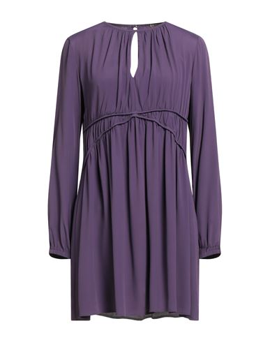 Même Road Woman Mini Dress Dark Purple Size 6 Acetate, Silk In Purple