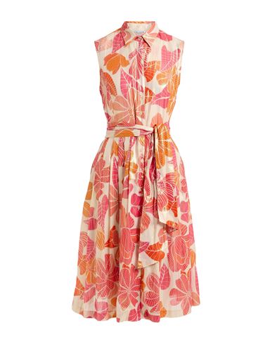 Caliban Woman Midi Dress Coral Size 6 Cotton, Metallic Acrylic In Orange