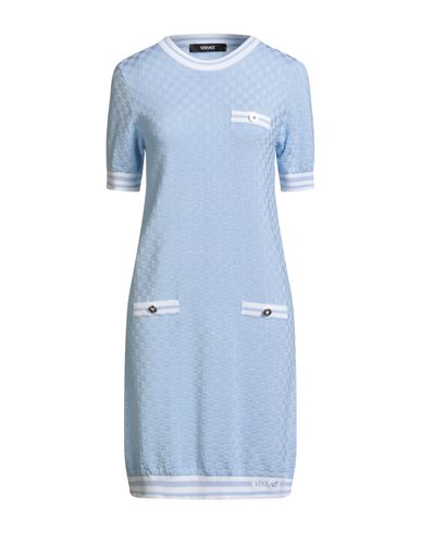 Versace Woman Mini Dress Light Blue Size 8 Cotton, Viscose, Polyester, Polyamide, Elastane In Blue