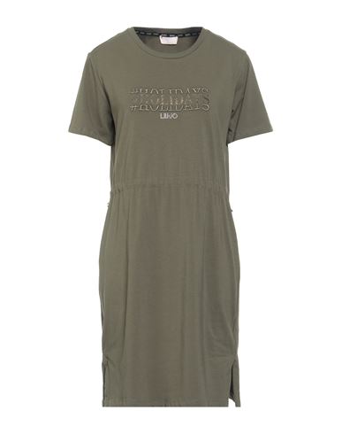 Liu •jo Woman Mini Dress Military Green Size L Cotton, Elastane In Gray