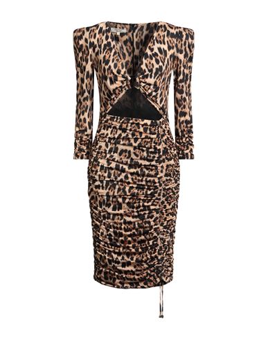 W Les Femmes By Babylon Woman Midi Dress Beige Size 8 Polyamide, Elastane In Brown
