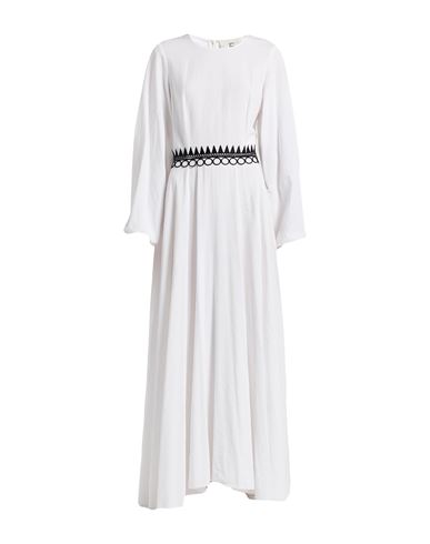 5 Progress Woman Maxi Dress White Size L Viscose, Linen In White