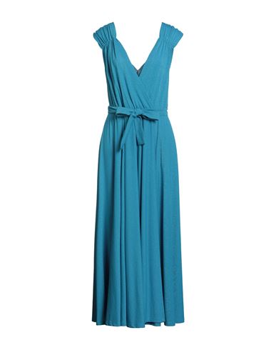 Emme By Marella Woman Maxi Dress Azure Size L Viscose, Polyamide, Metallic Fiber, Elastane In Blue