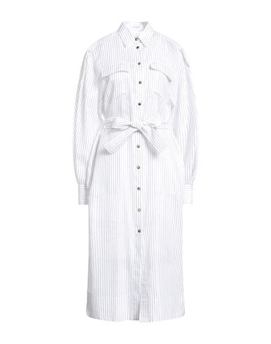 Brunello Cucinelli Woman Midi Dress White Size 3xl Cotton, Silk, Polyamide, Metallic Fiber, Ecobrass In White